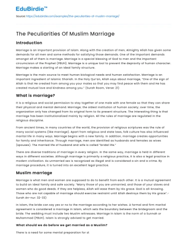 The Peculiarities Of Muslim Marriage