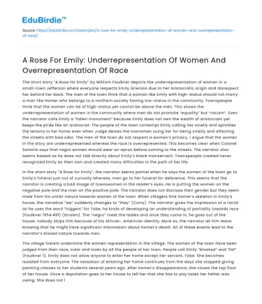 Underrepresentation of Women and Race in A Rose For Emily