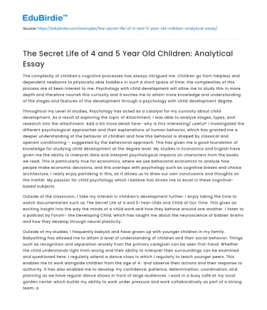 The Secret Life of 4 and 5 Year Old Children: Analytical Essay