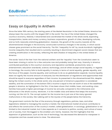 Essay on Equality in Anthem