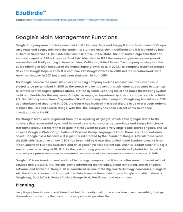 Google’s Strategic Management Functions
