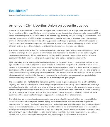 American Civil Liberties Union on Juvenile Justice