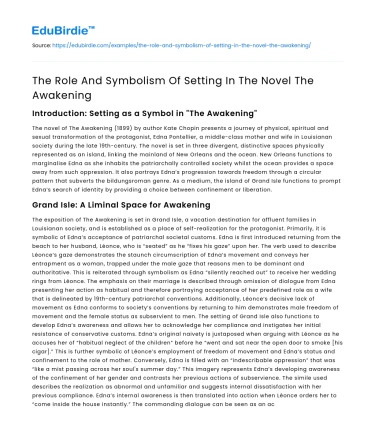 The Role And Symbolism Of Setting In The Novel The Awakening