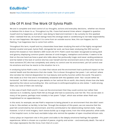 Life Of Pi And The Work Of Sylvia Plath
