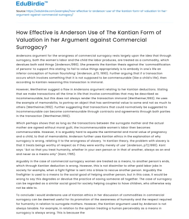 Anderson’s Use of Kantian Valuation in Argument against Surrogacy