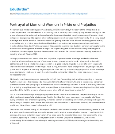 Portrayal of Man and Woman in Pride and Prejudice