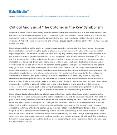Critical Analysis of ‘The Catcher in the Rye’ Symbolism