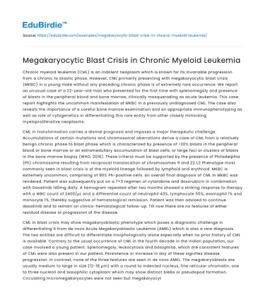 Megakaryocytic Blast Crisis in Chronic Myeloid Leukemia