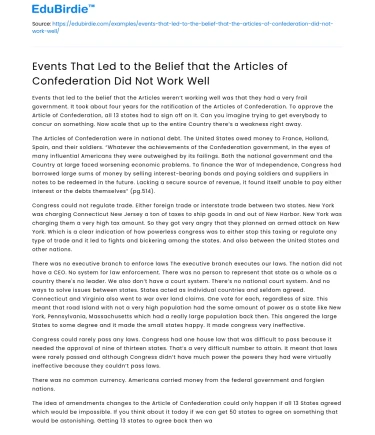 Causes of Articles of Confederation Failure