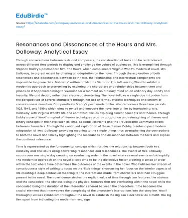 Mrs Dalloway and The Hours: Resonances and Dissonances