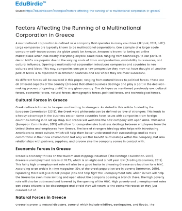 Factors Affecting the Running of a Multinational Corporation in Greece