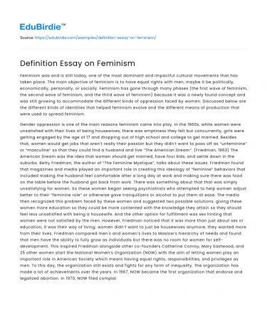Definition Essay on Feminism