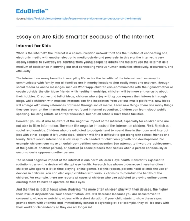 Essay on Are Kids Smarter Because of the Internet