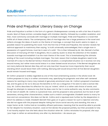 Pride and Prejudice’ Literary Essay on Change