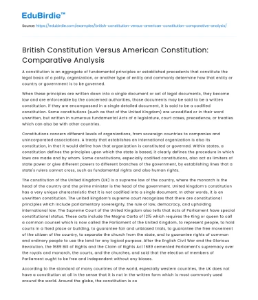 British Constitution Versus American Constitution: Comparative Analysis