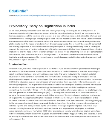 Exploratory Essay on Digitization in India