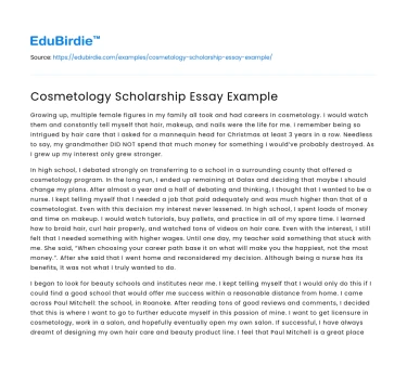 Cosmetology Scholarship Essay Example