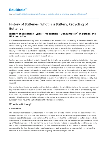 History of Batteries, What Is a Battery, Recycling of Batteries