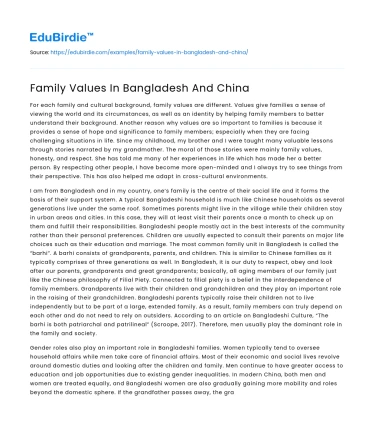 Family Values In Bangladesh And China