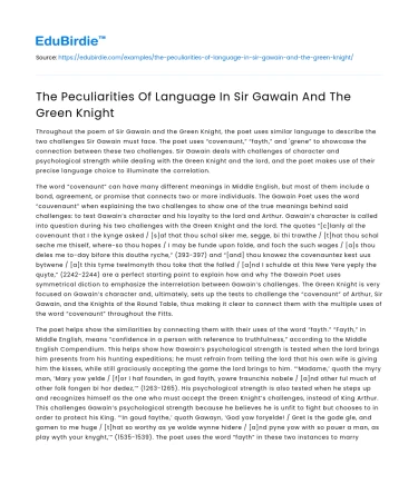 The Peculiarities Of Language In Sir Gawain And The Green Knight