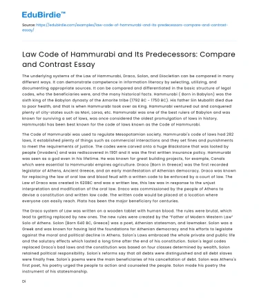Law Code of Hammurabi and Its Predecessors: Compare and Contrast Essay