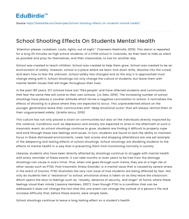 School Shooting Effects On Students Mental Health