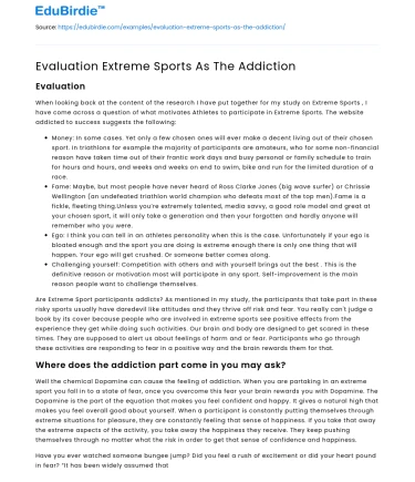 Evaluation Extreme Sports As The Addiction