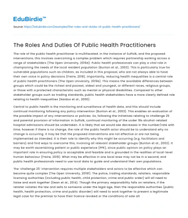 The Roles And Duties Of Public Health Practitioners