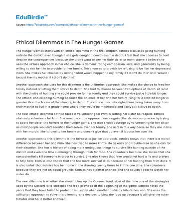 Ethical Dilemmas In The Hunger Games