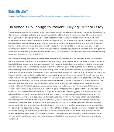 Do Schools Do Enough to Prevent Bullying: Critical Essay