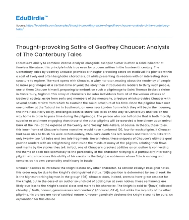 Geoffrey Chaucer’s Canterbury Tales: Thought-provoking Satire