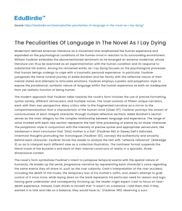 The Peculiarities Of Language In The Novel As I Lay Dying