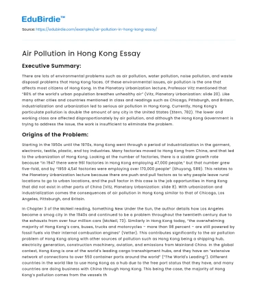 Air Pollution in Hong Kong Essay