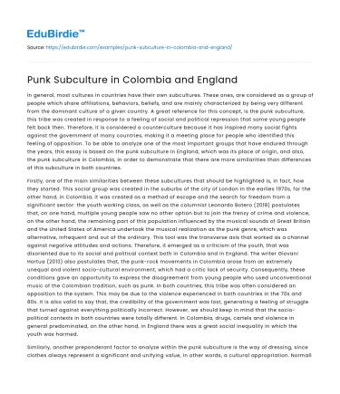 Punk Subculture in Colombia and England