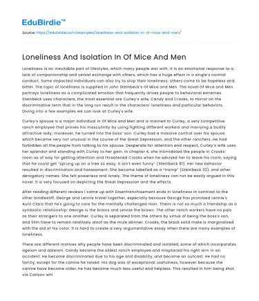 Loneliness And Isolation In Of Mice And Men