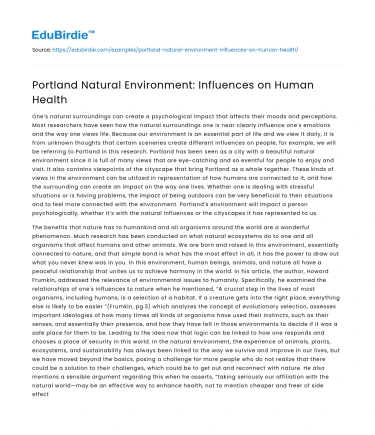Portland Natural Environment: Influences on Human Health