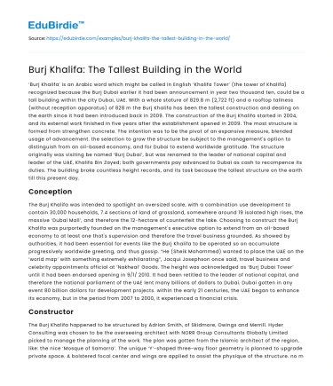 Burj Khalifa: The Tallest Building in the World