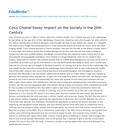Coco Chanel Essay: Impact on the Society in the 20th Century