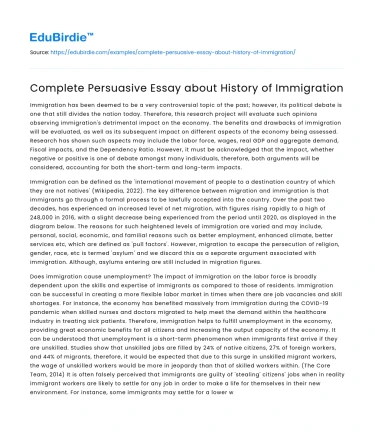Complete Persuasive Essay about History of Immigration