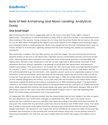 Role of Neil Armstrong and Moon Landing: Analytical Essay