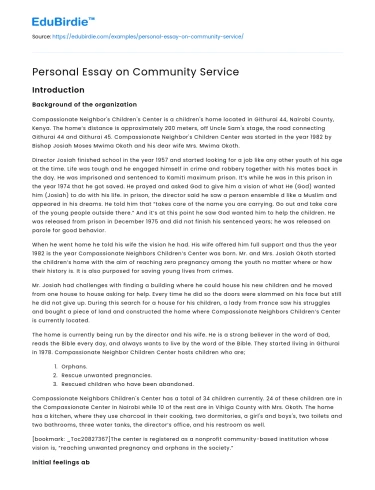Personal Essay on Community Service