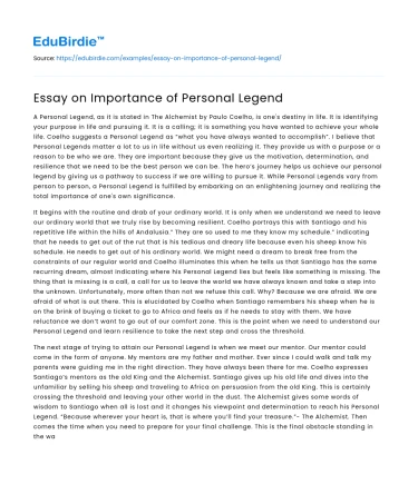 Essay on Importance of Personal Legend