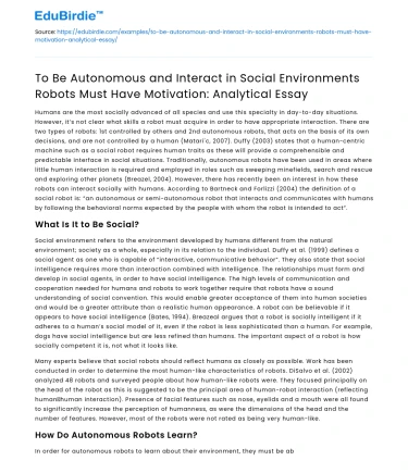 Robots Need Motivation to Be Autonomous