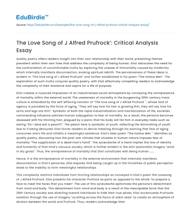 The Love Song of J Alfred Prufrock’: Critical Analysis Essay