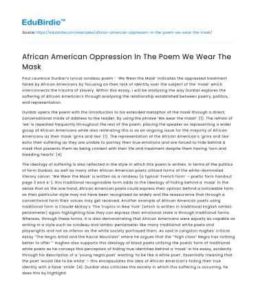 African American Oppression In The Poem We Wear The Mask