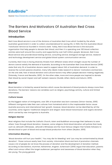 The Barriers And Motivators Of Australian Red Cross Blood Service