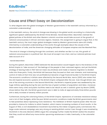 Cause and Effect Essay on Decolonization