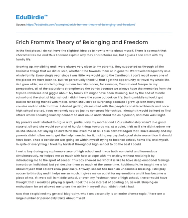 Erich Fromm’s Theory of Belonging and Freedom