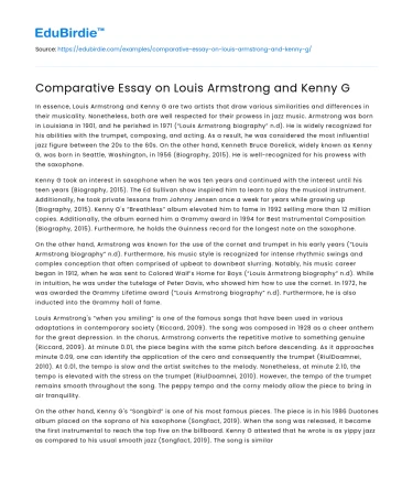 Comparative Essay on Louis Armstrong and Kenny G