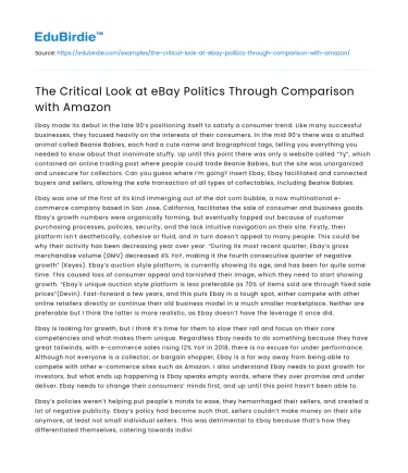 The Critical Look at eBay Politics Through Comparison with Amazon